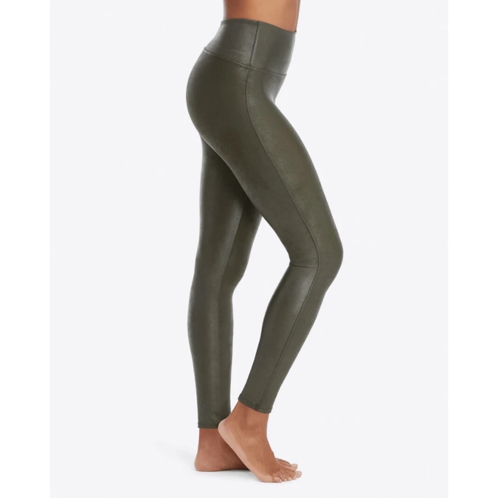 Spanx Faux Leather Leggings in Color Olive - Picture 2 of 6
